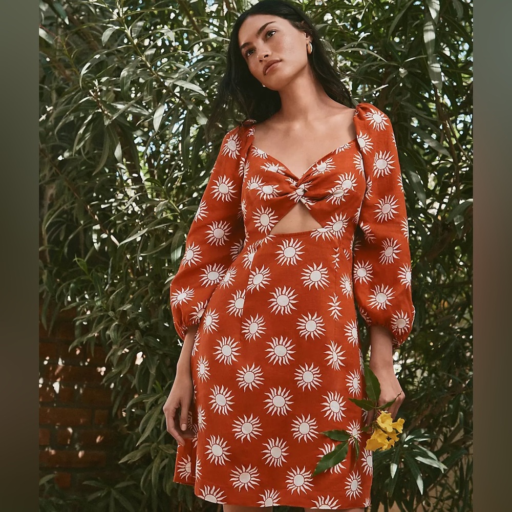LOFT Orange Sunburst Long Sleeve Dress size XL
